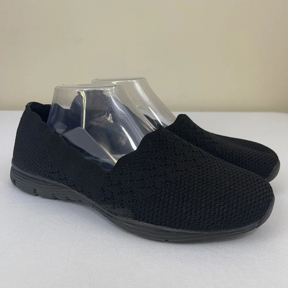 Skechers Seager Stat Womens 9 Black Knit Slip‎ On Casual Comfort Shoes 49481W